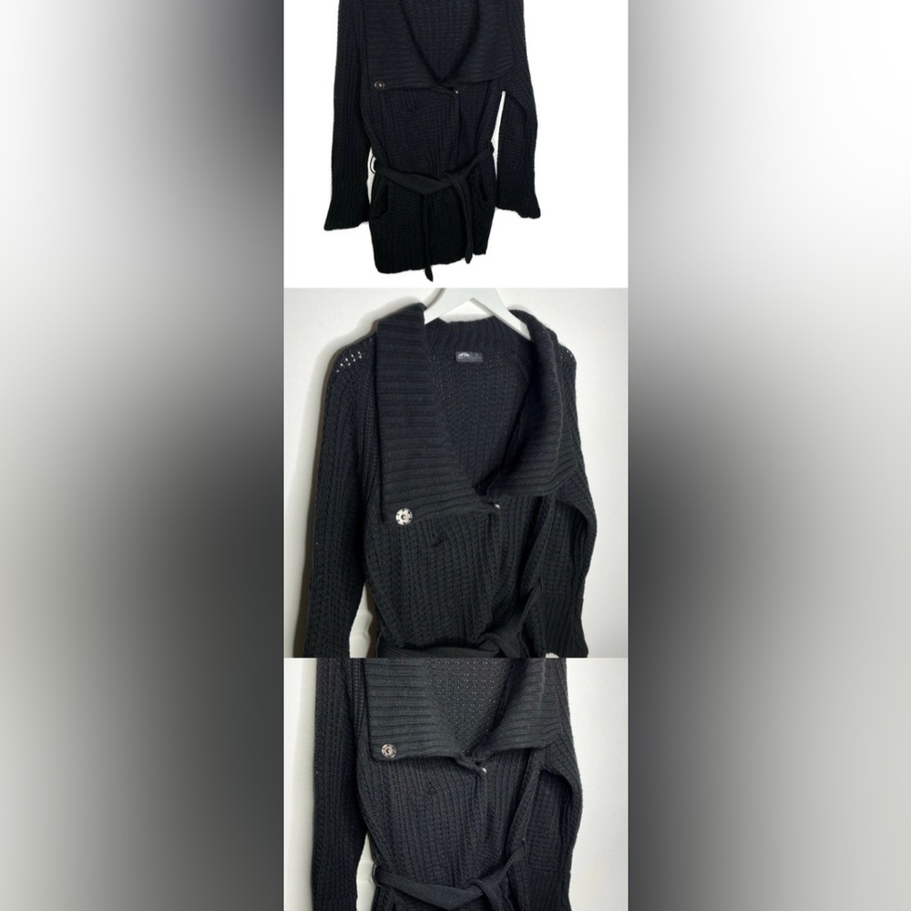GoLite Women's BuhBye Chunky Knit Black Wrap Sweater/Cardigan with Snaps Size M